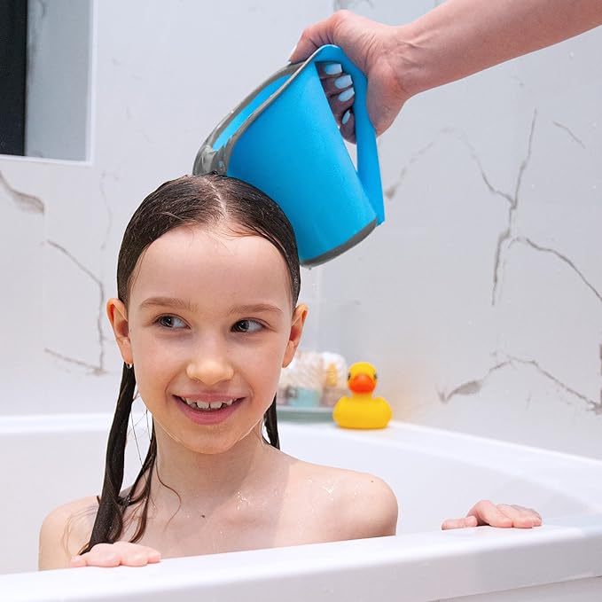 Plastic Bath Cup (800ml, 27 fl Ounce) Waterfall Rinser, Made in USA (Blue)