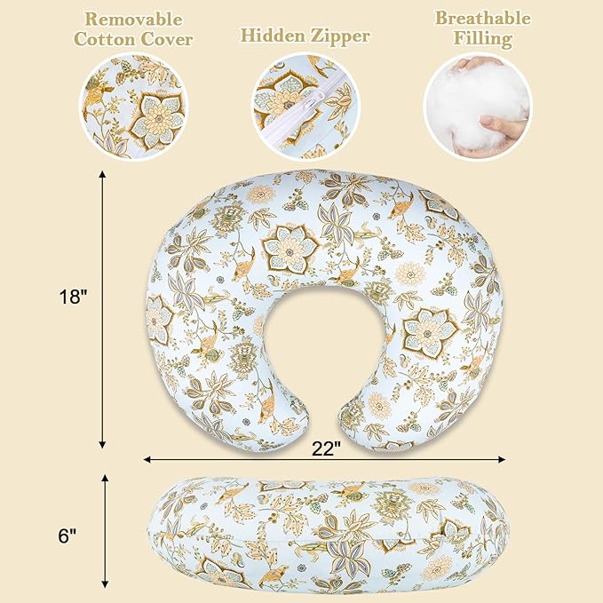 Nursing Pillow & Breastfeeding Pillow ??Ergonomic C-Shape for Breastfeeding & Bottle Feeding, Standard Size Breathable with Washable Cover, Hypoallergenic,Tummy Time & Sitting Support (0-12Months)
