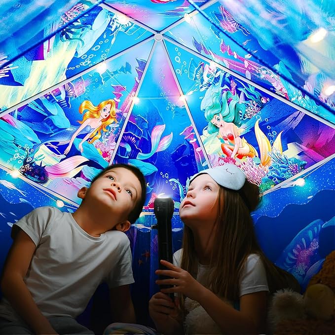 Mnagant Princess Mermaid Kids Play Tent - Large Playhouse for 3-12 Year Old Girls, Indoor Outdoor Castle Toy for Toddlers, 55'' x 53'' (DxH)