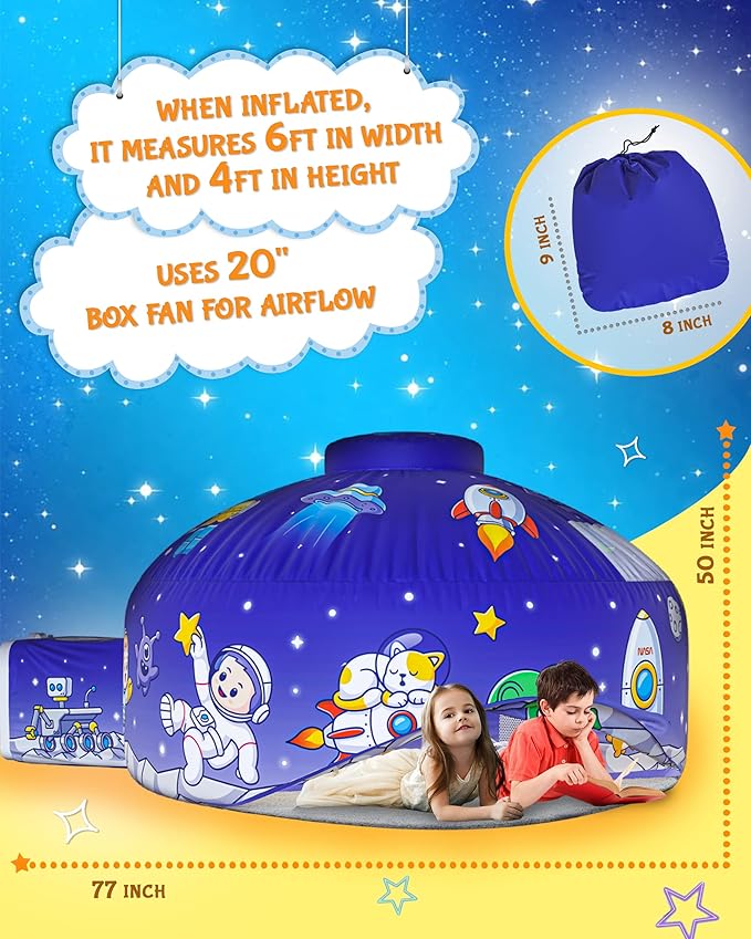 Skywin Air Tent for Kids (77??x 50?? Builds in 30 Sec, Toddler Tents Indoor for Imaginative Play, Spacious Kids Forts Indoor Playhouse for Boys & Girls Ages 3-14 (Fan Not Incl) (Space Cadet)