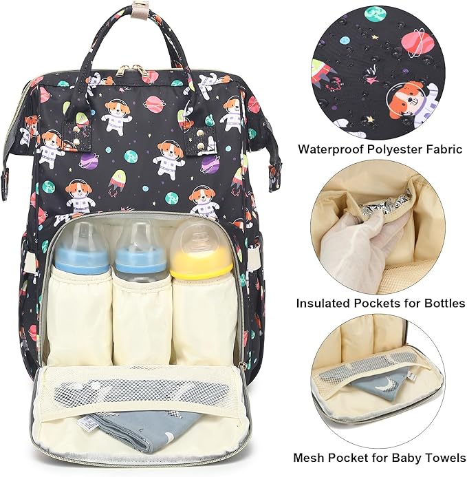 Dog Baby Diaper Bag Backpack for Women, Large Capacity Waterproof Maternity Travel Nappy Backpacks with Stroller Straps