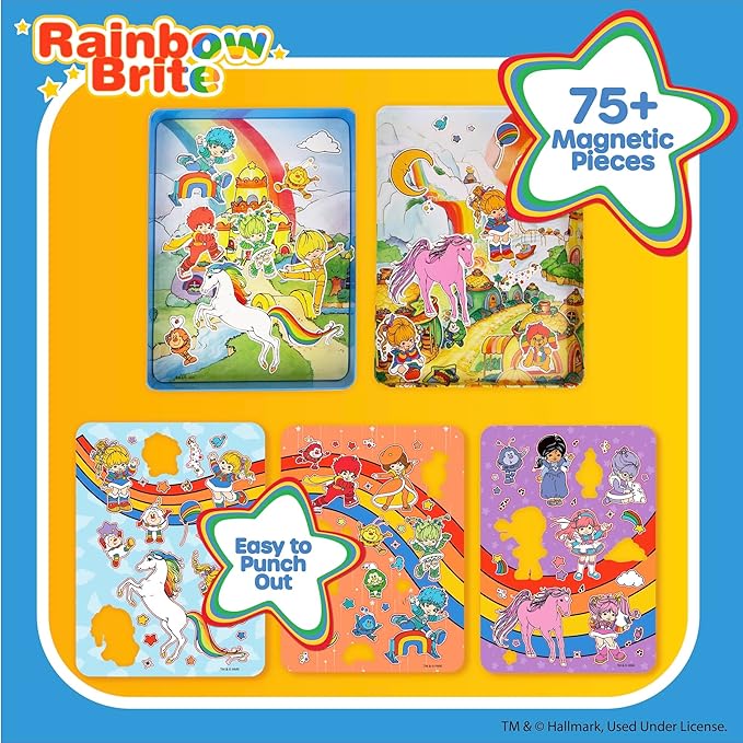 Rainbow Brite Magnetic Playset, 75 Characters & Accessories, Reusable Storage Tin and Play Scene, Fun Toddler Toys, Mess Free Travel Games & Road Trip Essentials, 4 Year Old Girl Birthday Gifts