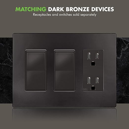 ENERLITES Elite Series Screwless Decorator Wall Plate Child Safe Outlet Cover, Size 3-Gang 4.68" H x 6.53" L, Unbreakable Polycarbonate Thermoplastic, SI8833-DB, Glossy, Dark Bronze
