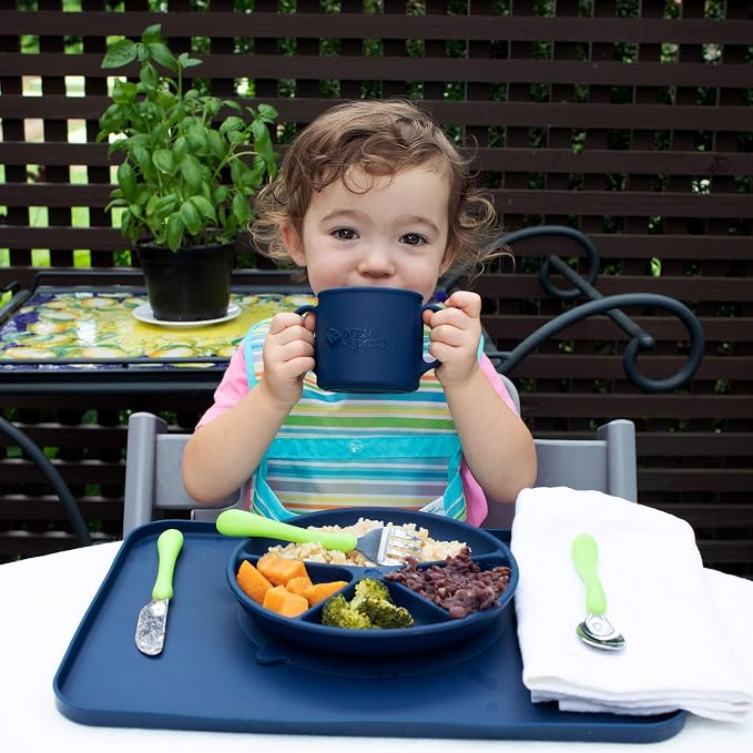 green sprouts Learning Cup |Helps toddler develop independent drinking skills | Easy-grip handles | Heat-Resistant |Dishwasher Safe | Navy 2-pk