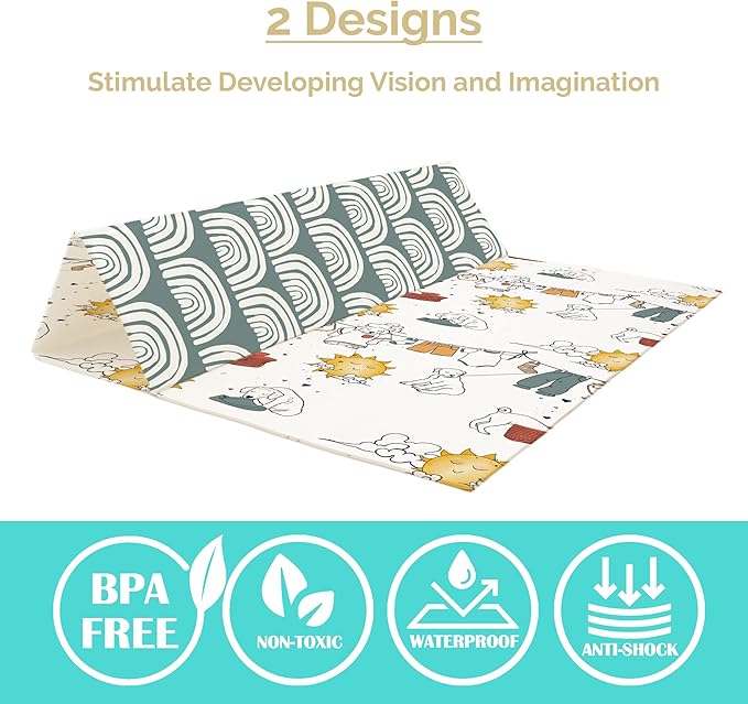 JumpOff Jo Foldable Foam Play Mat ??Large Waterproof Baby & Toddler Activity Floor Mat, Double-Sided 70 x 59 Inch Play Surface