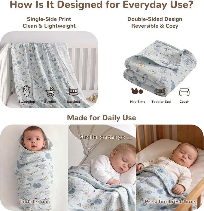 NTBAY Muslin Baby Swaddle Blanket, 2-Layer, 30x40 Lightweight Receiving Blanket for Newborns and Infants, Crib Stroller Travel Use, Rustic Bloom