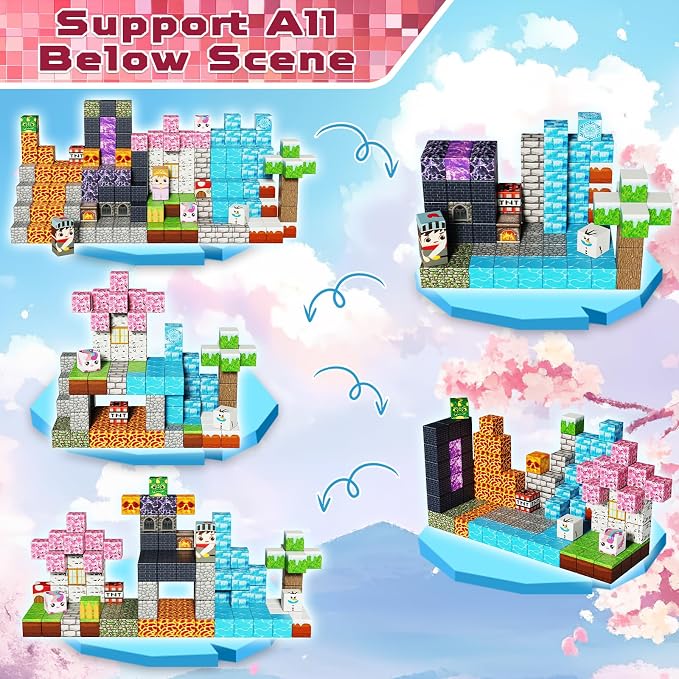 Magnetic Blocks - 150PCS Magnetic Building Block Cubes Dark Forest Glacier Castle, Magnet Toy Building Sets for Kids Age 3+, STEM Stacking Construction Toys Easter Gift for Boys Girls Age 4-8, 8-12