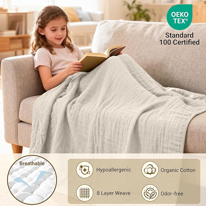 ZPECC Muslin Baby Blanket Thicker, 30x40 Organic Cotton Newborn Receiving Quilt Hypoallergenic for Baby Essentials Swaddle Crib Stroller, Beige