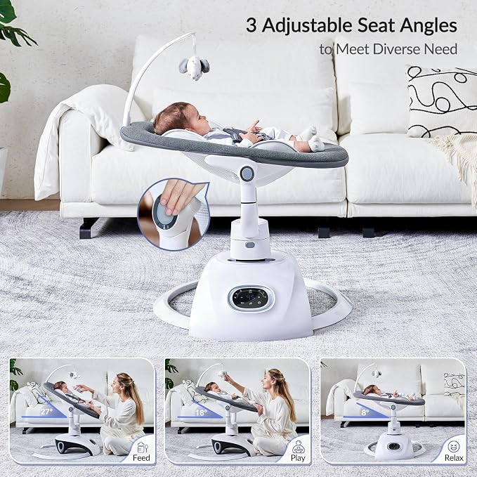VaVaSoo Baby Swing for Infants Mamroo Electric Automatic Multi Motion Newborn for Girl & Boy with Remote Control, 5 Speed, 13 Melodies, Light Gray (Gary)