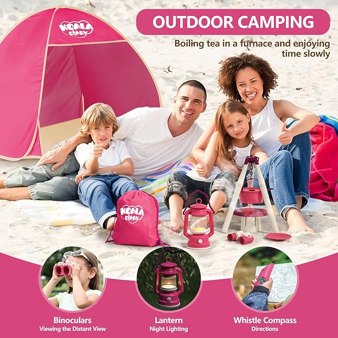 Kids Camping Set ??an Outdoor Campfire Toy Set Featuring a Tent, Oil lamp, Stove, and More,Gift Idea for Girls Age 3+ Year Old Birthday Christmas