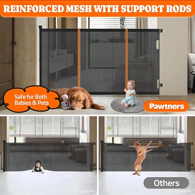 Extra Tall Retractable Baby Gates: 51" High Pet Gate, Extend up to 71" Wide, Mesh Baby Gate with Support Rods Jump-Proof Design for Cats & Large Dogs Tall Dog Cat Gate Indoor Outdoor, Black