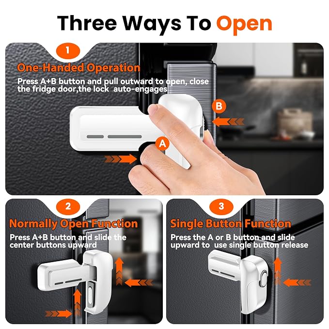 2 Pack Fridge Locks, Refrigerator Door Lock for Kids Baby Safety, Durable ABS Child Proof Freezer Latch to Keep Door Closed, Easy Install Child Lock for Fridge, No Tools Need or Drill