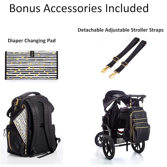 Diaper Backpack Set Includes Backpack Straps, Baby Changing Pad, Small Organizing Pouches and a Bag Strap for Your Stroller - Thick Luggage Sleeve with Security Pouch for Travel