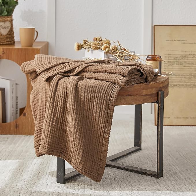 EMME Muslin Baby Blankets 100% Cotton 4-Layer Swaddle 40"x50" Lightweight Soft Breathable for Toddler, Infant, Newborn All Season Gauze Blanket, Brown