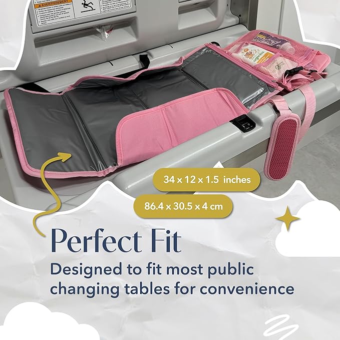 Portable Diaper Changing Mat, Fits Most Changing Tables, One-Hand Hook-and-loop fasteners, Front Touchscreen-Friendly Pocket (Pink)