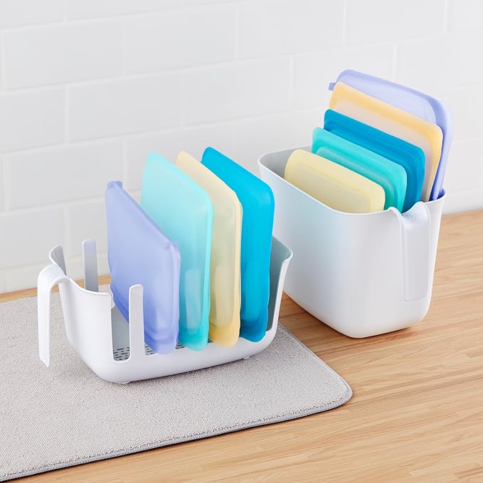 YouCopia Dry&Store Reusable Bag Drying Rack and Bin Set, Silicone Bags Organizer and Storage
