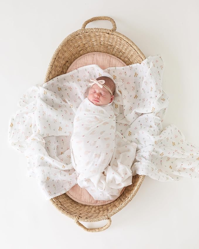 Lulujo Baby Swaddle Blankets | Unisex Softest Breathable Cotton Muslin Swaddle Blanket Set | Neutral Receiving Blanket for Girls & Boys | 40in x 40in | Kitty Cat & Flowers | 2-Count