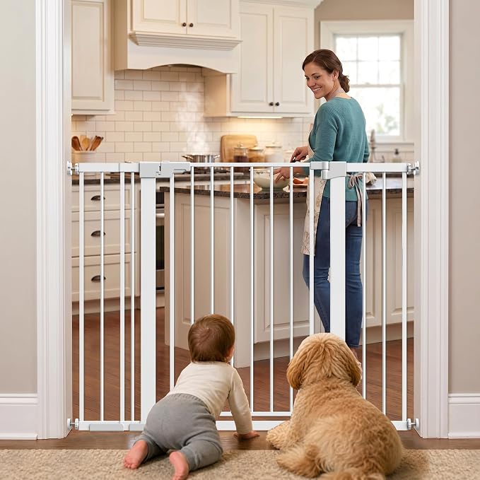 36” Tall Pet Gate with Door 29.7-48.8” Wide Adjustable Baby Gate | Auto Close, Pressure Mount Dog Gates for Doorways No Drilling, Indoor Puppy Gates for the House, Stairways, Hallways
