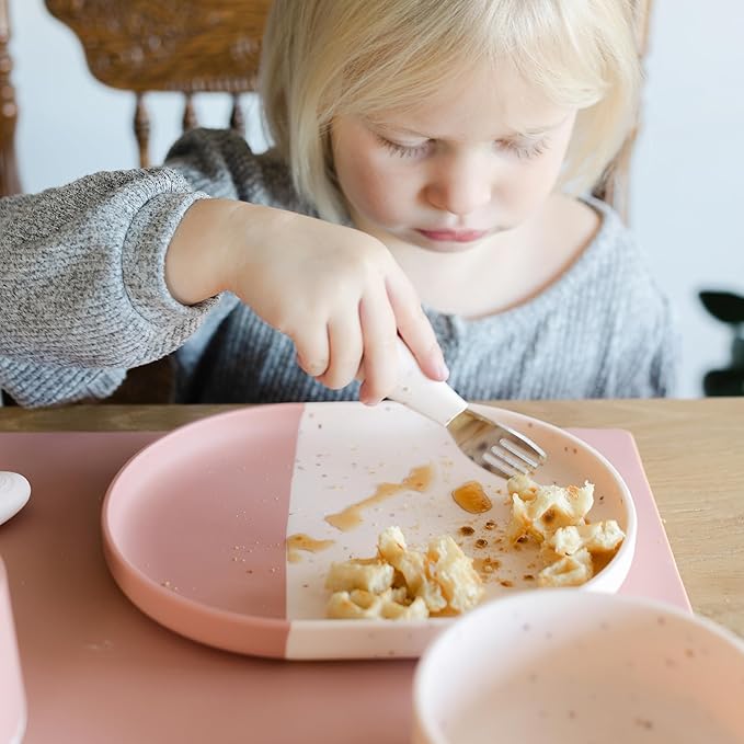 Yeah Baby Goods Silicone Plate for Highchair Trays & Full Set Tables - Duo-Toned, Modern Terrazzo Kids Plates - Dishwasher & Microwave Safe Plates - Non-Suction Baby Dishes(Terracotta/Blush Speckle)