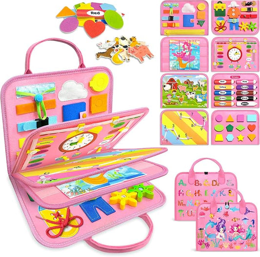 Gojmzo Busy Board Montessori Toys for Toddler Girl Birthday Gifts, Busy Book Sensory Toys for Toddlers, Learning Educational Toddler Travel Activities