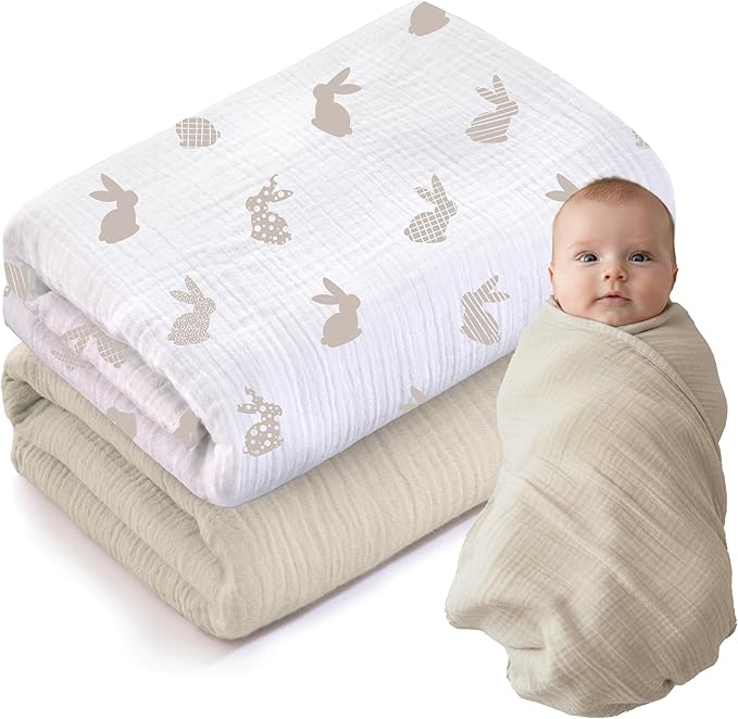 Muslin Swaddle Baby Blanket for Boys and Girls, 100% Cotton, Swaddles for Newborns, 47"x47", Soft Breathable Skin Friendly Warm ??Pack of 2
