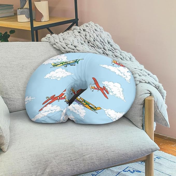 Aircraft Cloud Nursing Pillow Cover, Stretchy Soft Fabric Removable Covers for Breastfeeding Pillows Safely Fits On Standard Infant Nursing Pillows