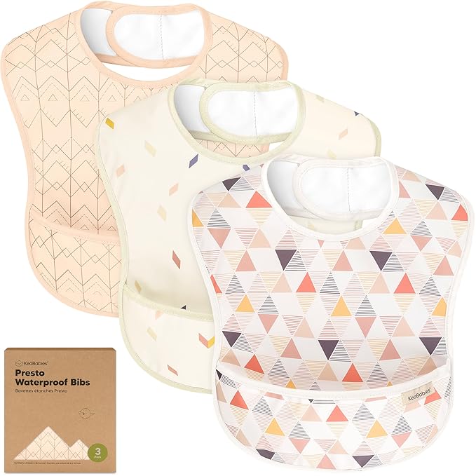 KeaBabies 3-Pack Waterproof Baby Bibs for Eating - Lightweight Toddler Feeding Bibs with Large Food Catcher, Mess Proof, Food-Grade Baby Eating Essentials, Easy to Put On & Clean (Prism)