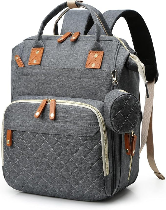 Diaper Bag Backpack with Changing Pad – Large Capacity, 16 Pockets, USB Port, Waterproof Travel Backpack for Mom & Dad – Bonus Pacifier Case - Gray