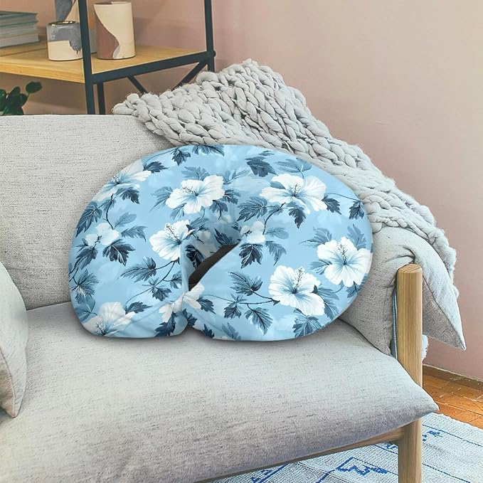 Forchrinse Blue Hibiscus Nursing Pillow Cover Baby Removable Nursing Covers for Breastfeeding Pillow,Infant Feeding Pillow Cover for Bottle and Breast Feeding