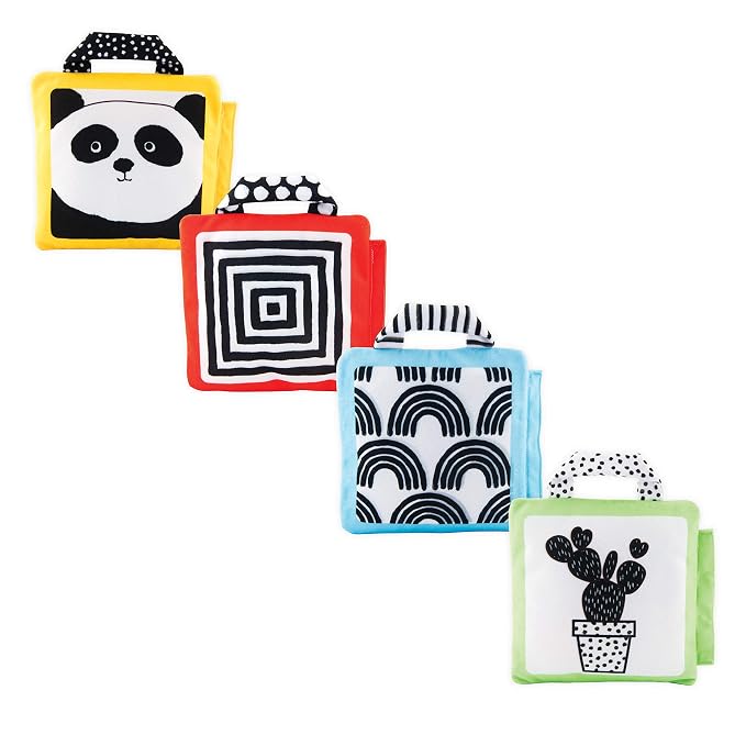 Sassy Reversible Soft Sensory Activity Panels, 4Count, Ages 0+ & Stacks of Circles Stacking Ring STEM Learning Toy, Age 6+ Months, Multi, 9 Piece Set
