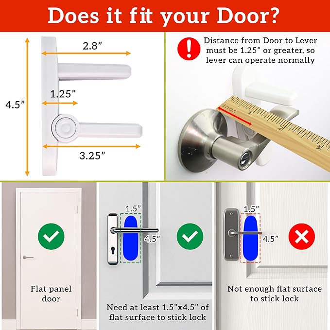 Door Lever Lock (1 Pack) Prevents Toddlers from Opening Doors. 3.25" L * 1.5" W * 4.5" H Easy One Hand Operation for Adults. Durable ABS with 3M Adhesive Backing. Simple Install (Black)