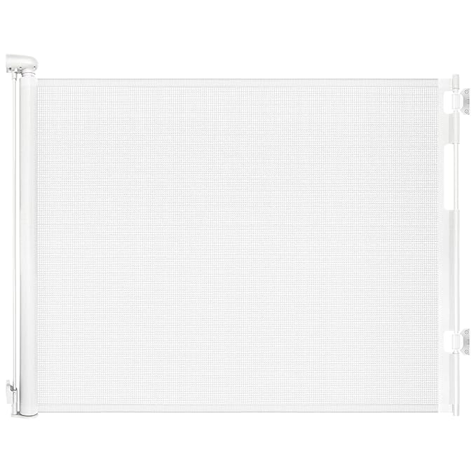 Retractable Baby Gate for Stairs and Doorways, 55" Wide x 33" Tall Mesh Dog Gate for Indoor & Outdoor Use, Safety Gate for Babies and Pets, Child Gates for Hallways, Hardware Mounted, White