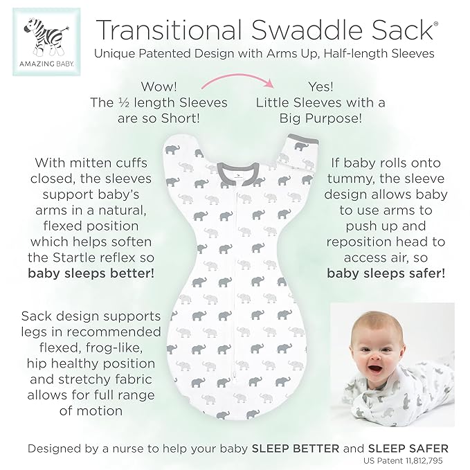 Amazing Baby Transitional Swaddle Sack, Arms Up Half-Length Sleeves & Mitten Cuffs, Swaddle for Newborn Transition to Baby Sleep Sack Wearable Blanket, Small, 0-3 month, 6-14 lb, Pink Tiny Bows