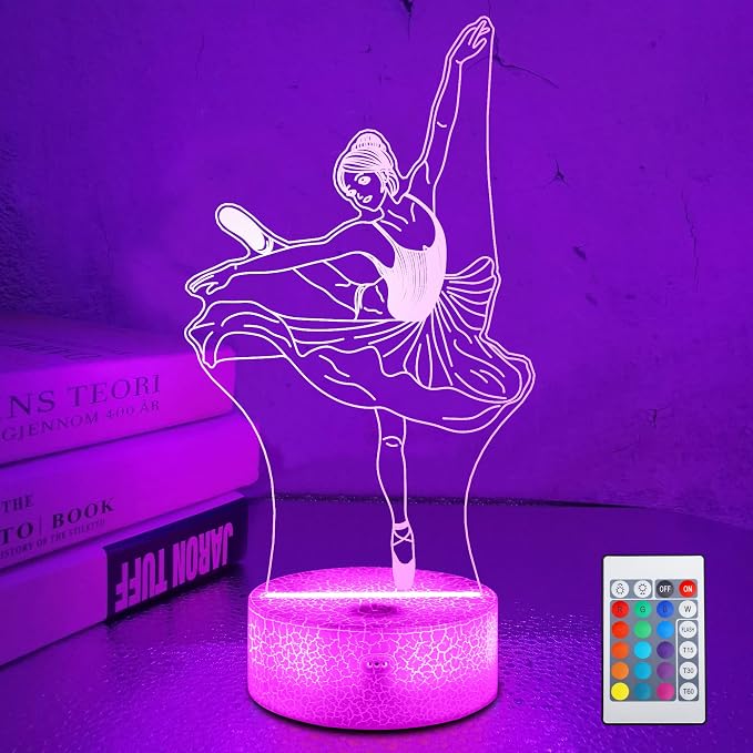 Lampeez Ballet Gifts Kids 3D Ballerina Night Light Ballet Dancer Lamp with 16 Colors Remote Control Changing Birthday Xmas Gift Idea for Boys and Girls
