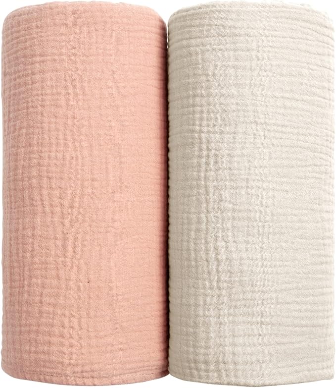 lulumoon Muslin Swaddle Blanket Baby - Cotton Swaddling Blanket Soft Baby Receiving Blankets Neutral 2Pack(Peach)