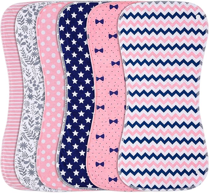 2-in-1 Burp Cloths and Baby Bibs - 6 Pack Large Super Absorbent Soft Cotton Burping Cloths for Spit Up, 3 Layers Thick Baby Burp Rags for Girls & Boys