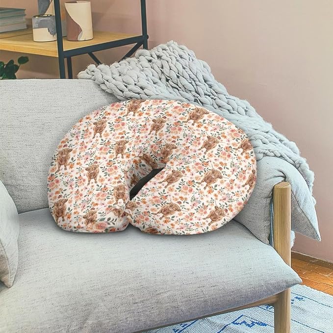 Highland Cattle Nursing Pillow Covers for Baby Girl Boy Nursing Pillowcase Fits The Original Support Pillow Cover Flower Breastfeeding Pillow Slipcovers for Infant Breast Feeding Pillowcase