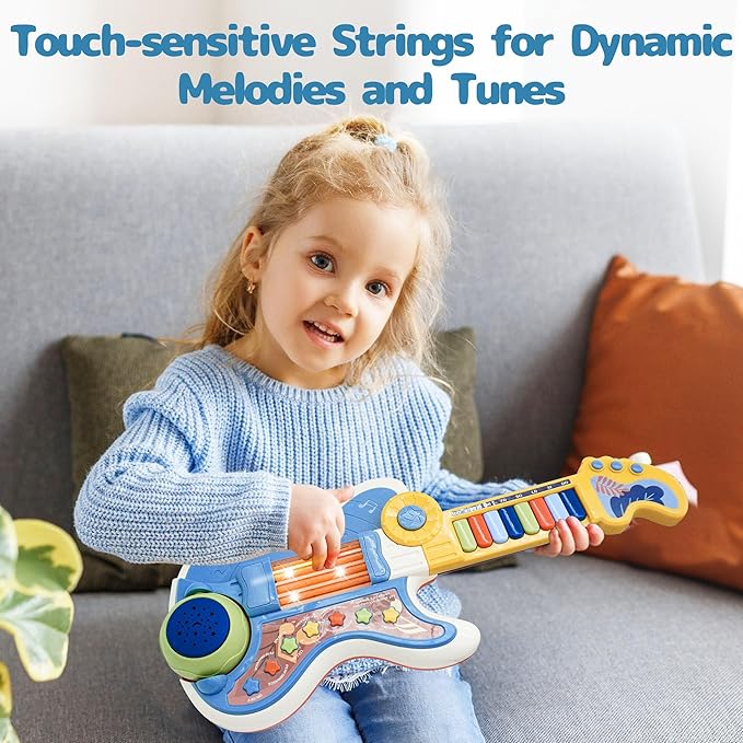 Toddlers Guitar, 4 in 1 Kids Guitar and Piano Guitars for Toddlers 2-4 with Lullaby Projector Toy for Kids Musical Instruments Toys Birthday Gift for a 2 3 4 5 Year Old Boys Girls Gifts