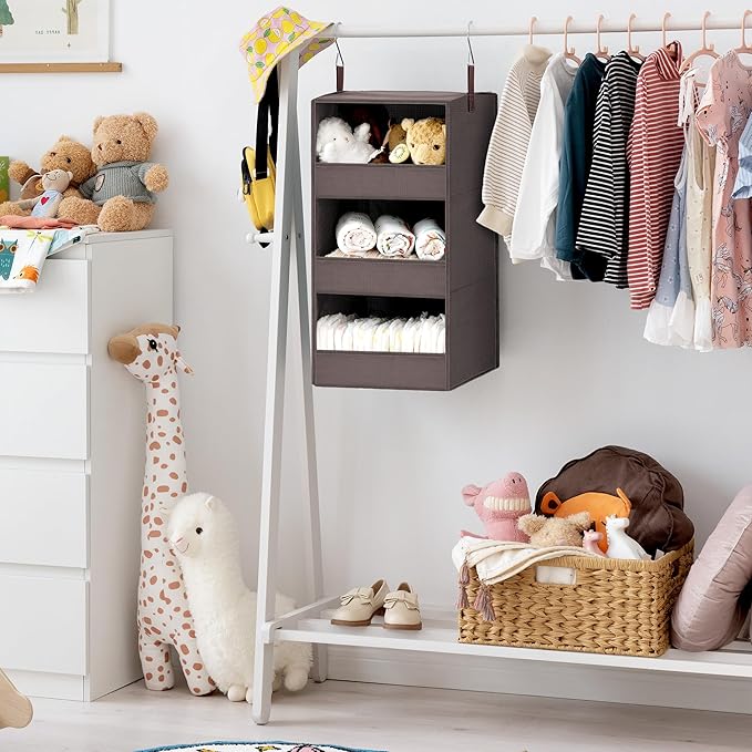 GRANNY SAYS 3-Shelf Closet Organizers and Storage, Foldable Hanging Closet Organizer, Hanging Closet Shelves with 2 Metal Hooks, Leak-Proof Hanging Shelves for Closet, Bedroom, RV, Camper, Dark Brown