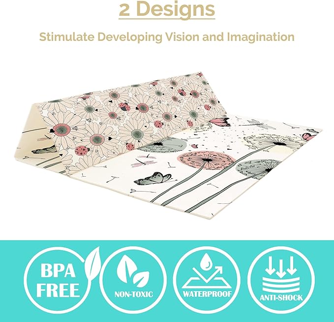 JumpOff Jo Foldable Foam Play Mat ??Large Waterproof Baby & Toddler Activity Floor Mat, Double-Sided 70 x 59 Inch Play Surface