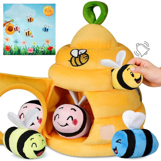 Baby Toys 6-12 Months, Soft Beehive with 4 Sensory Bees, Map Pad, Rattle, Crinkle Paper, Squeaker, Mirror, Busy Montessori Toy for 0-3 Years Old, Infant Toys Baby Easter Basket Stuffers Gifts