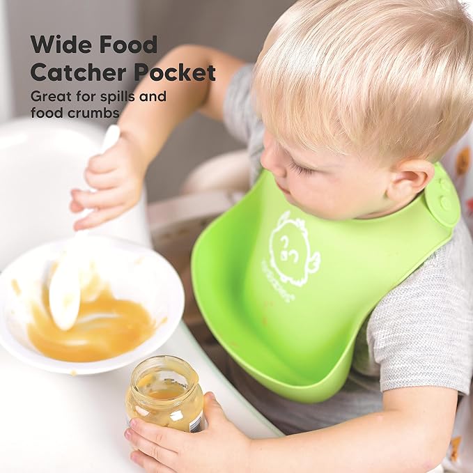 KeaBabies 3-Pack Waterproof Baby Bibs for Eating - Baby Silicone Bibs - Lightweight Baby Bib with Food Catcher - Waterproof, Easy Wipe Silicone Bib for Babies, Toddlers - Mess Proof Toddler Bibs