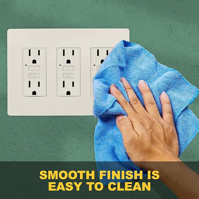 Faith 3-Gang Decorator Screwless Wall Plates Child Safe Outlet Covers, 4.68"H x 2.93" L, Fits GFCI, USB Receptacle, Dimmers, and Lighting Controls, ETL Listed, Light Almond, 4-Pack