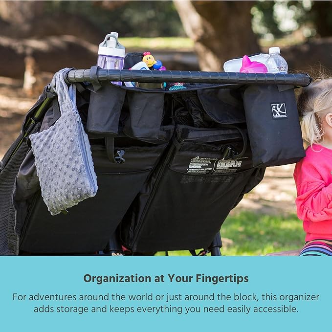 J.L. Childress DoubleCOOL Double Stroller Organizer - Stroller Accessory with Cooler and Storage - Includes Cup Holder, Cell Phone Pocket and Zippered Compartments - Black