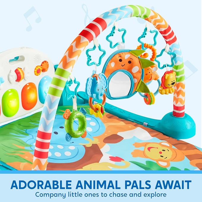 SYNCFUN Baby Play Mat, Tummy Time Mat Toys, Baby Musical Learning Toys 0-6 Months, Adorable Animal-Themed Play Gym with Piano Panel, Newborn Gifts for 0-3 6 9 12 Months