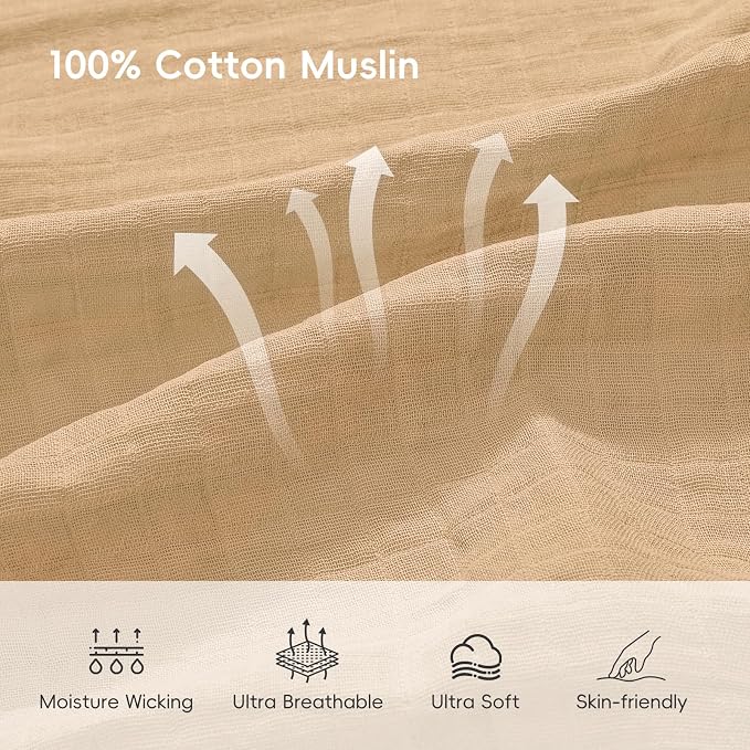 david's kids 4 Pack Baby Muslin Swaddle Blankets 47" x 47", 100% Cotton Swaddle Wrap for Boys Girls, Ultra Soft Breathable Receiving Blanket for Newborns, Rose Smoke & Sage Green & White Cap & Sepia