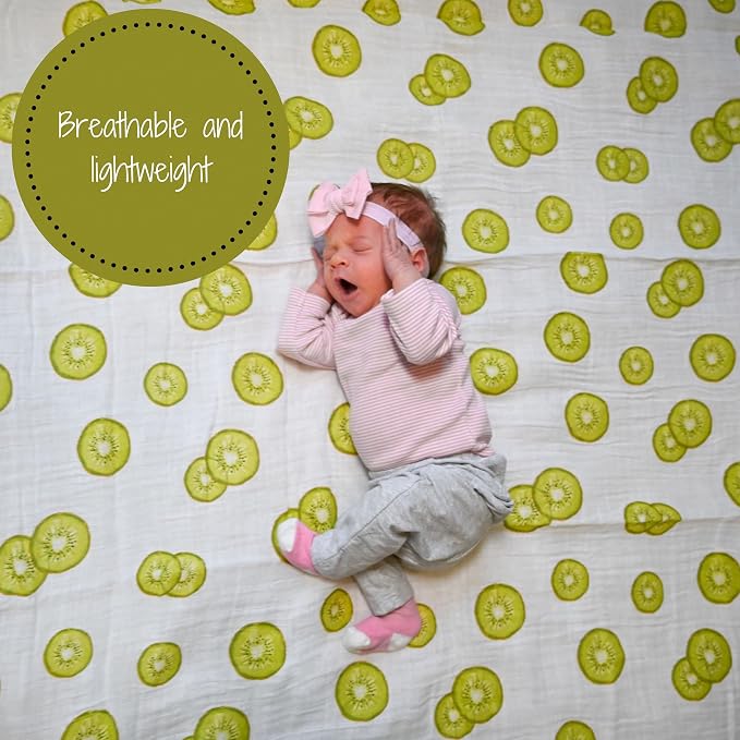 LollyBanks Muslin Swaddle Blanket |Baby Girl Fruit Pattern | Watermelons, Lemons, and Oranges |100% Cotton |New Borns and Infants |Large 47 x 47 inches |Machine Washable