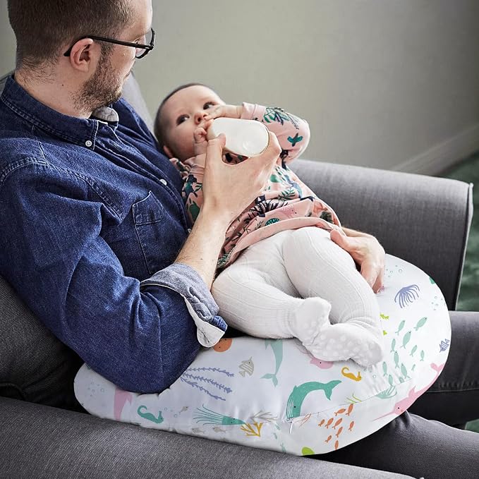 Little Grape Land Nursing Pillow for Breastfeeding, Ergonomic Feeding Pillow with Removable Cover, Baby Feeding Pillow with Hidden Zipper Guard and Supportive Breathable Filling, Ocean, Original