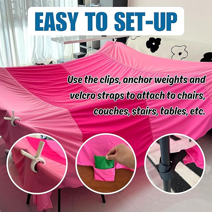 Magic Fort Building Kit for Kids - Large Lightweight Blanket Fort Making Kit Clips with CPC Certification - Portable Playhouse Play Tent Fort - Indoor/Outdoor Girls/Boys Toys Ages 4-5 6 7 8-12