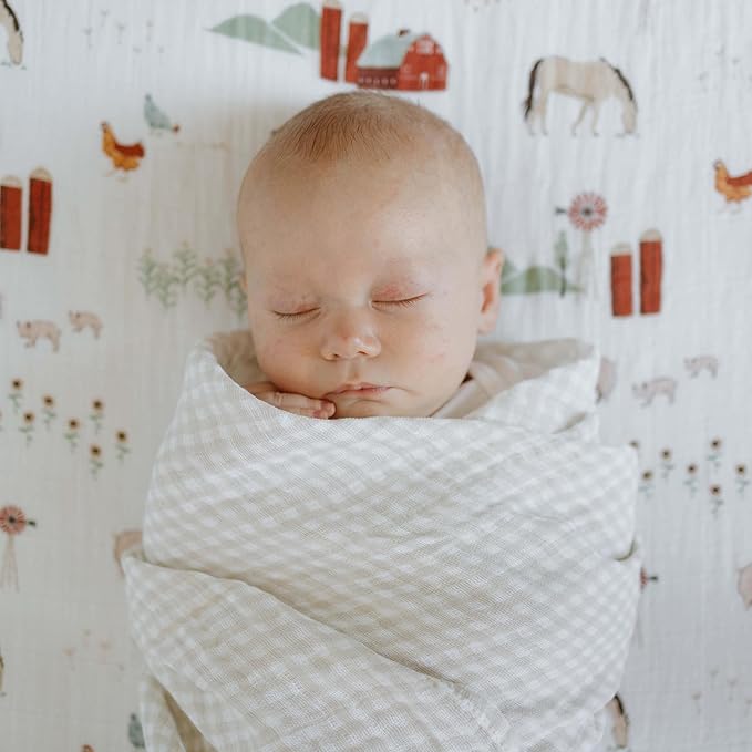 Little Unicorn Premium Cotton Swaddle Baby Blanket | Breathable Fabric | for swaddling, Play, Nursing & More (Tan Gingham)